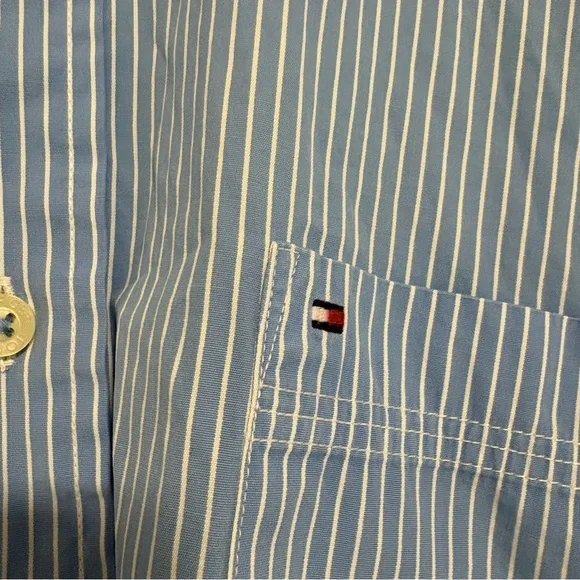 Tommy Hilfiger Blue Striped Dress Shirt‎ Men's Size Large - Picture 7 of 16